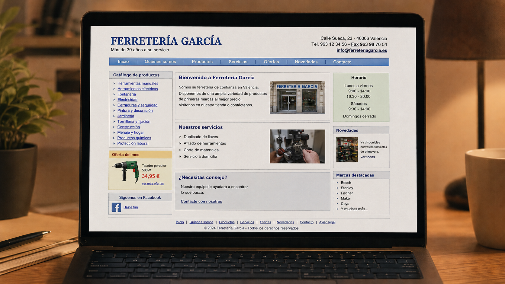 Antes: web antigua de Ferreteria Garcia con menu confuso